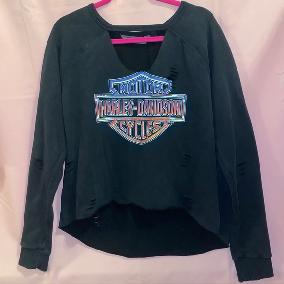 Harley-Davidson Sweaters - Harley-Davidson Motorcycle Black Ripped Logo Sweatshirt XXL